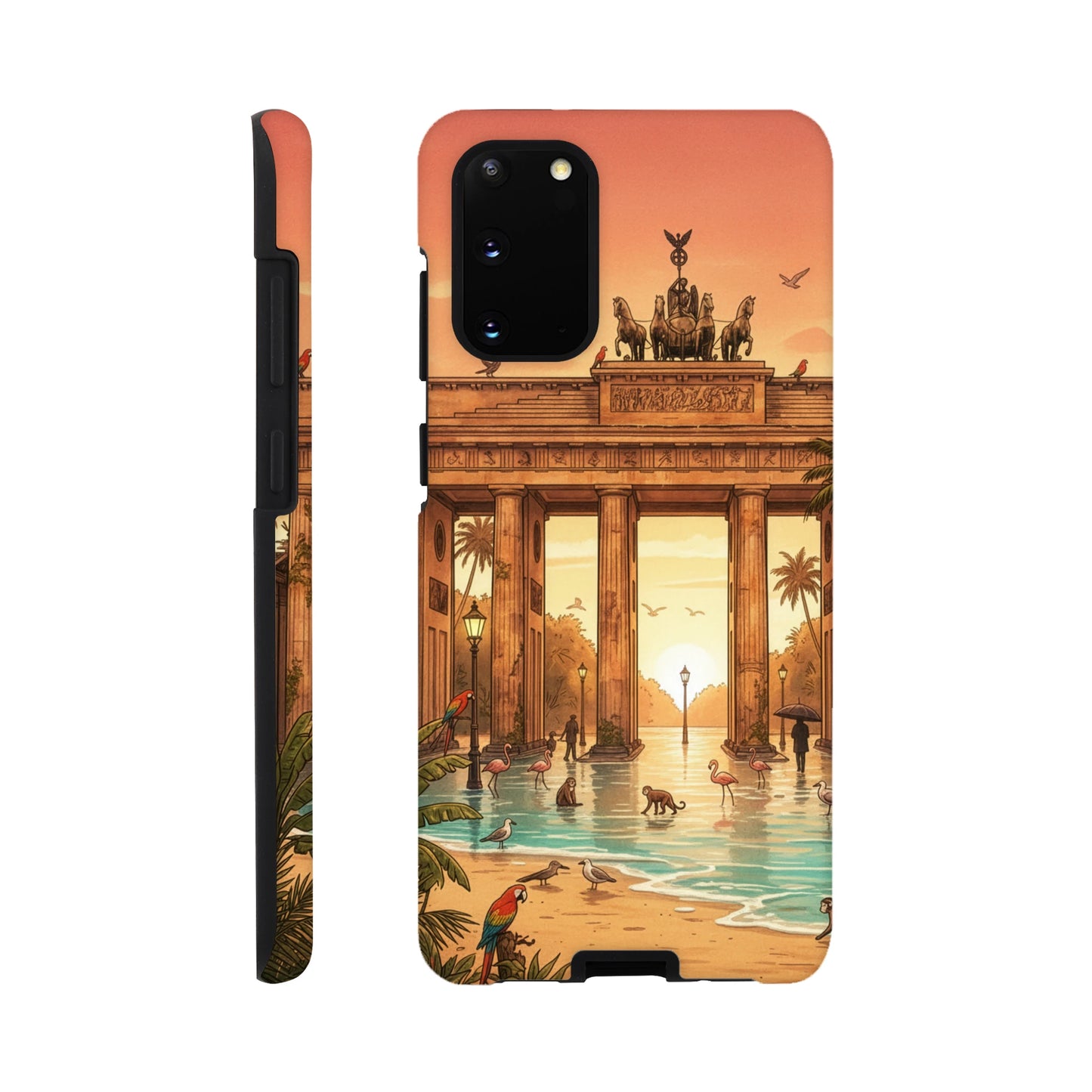 Phone case with a design of a classical building and people by a Berlin Tor